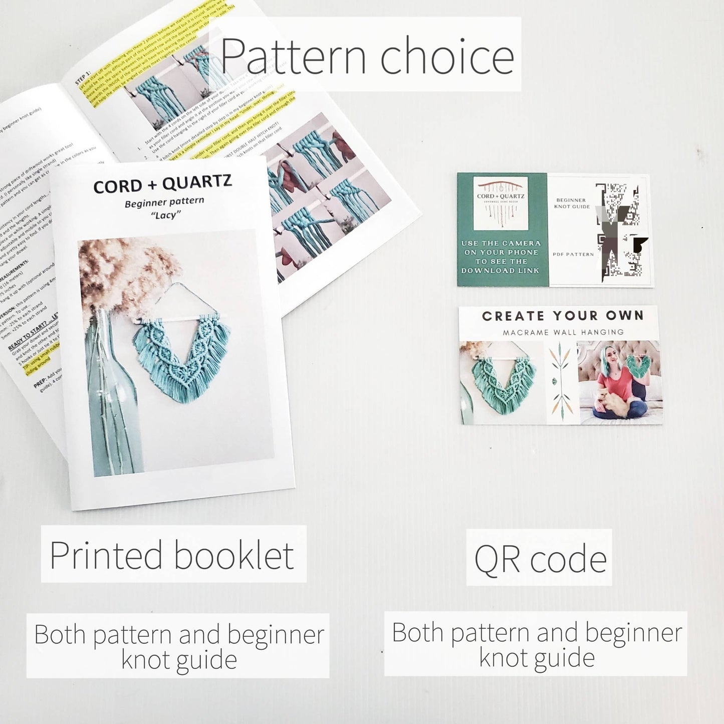 Macrame wall hanging DIY craft kit. "lacy" Beginner friendly: Red / QR code