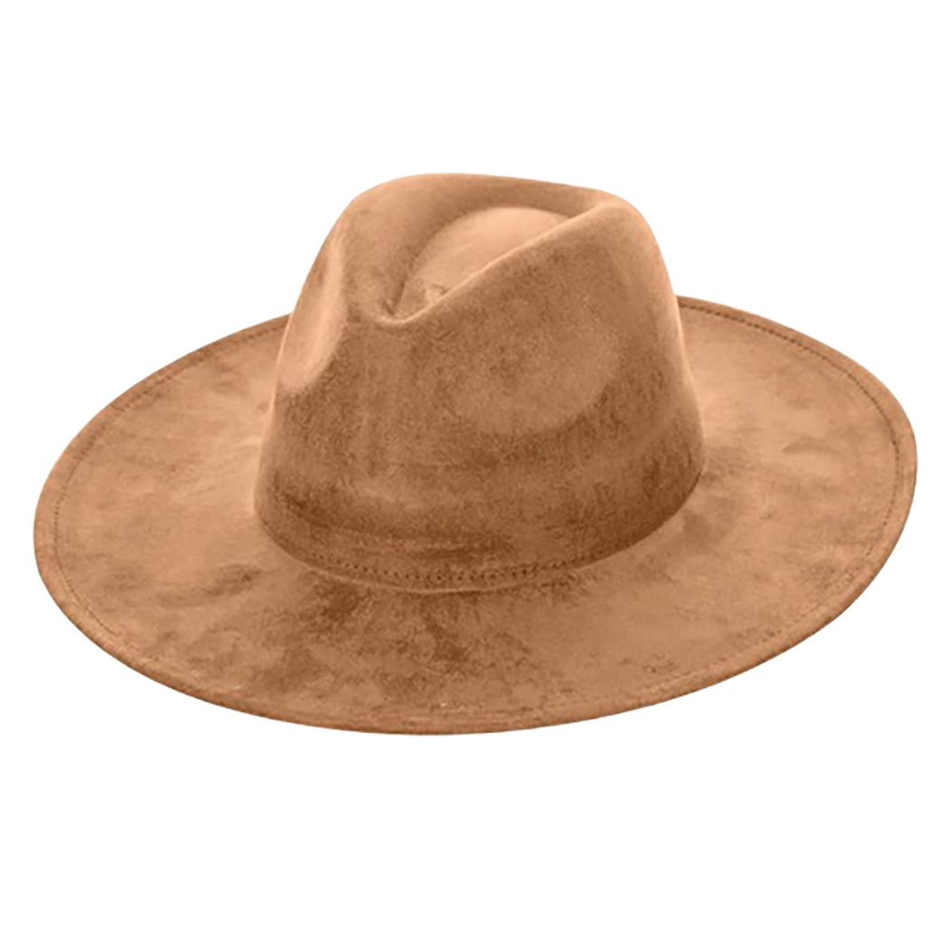 Vegan Suede Cowboy Hat - Flat Brim, Adjustable Fit: Stone