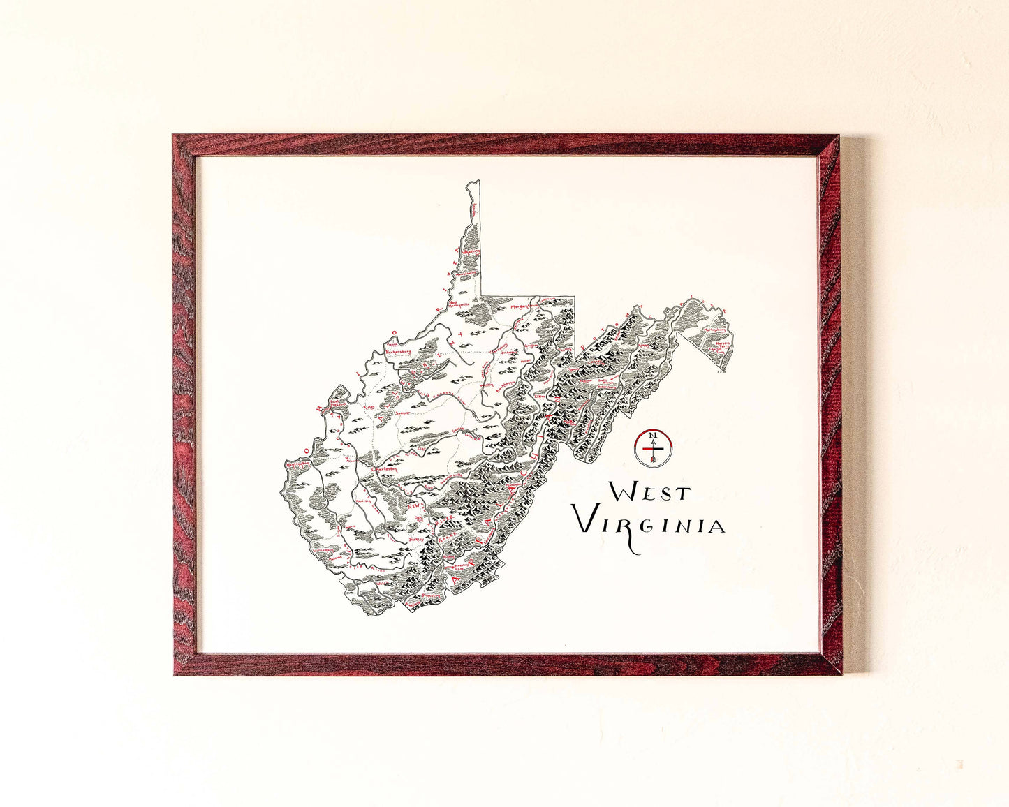 West Virginia Map: Aged-Look / NO (Not Framed) / 12X16