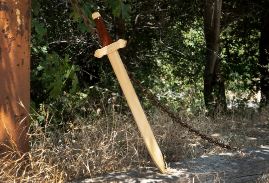 Sturdy Wooden Sword with Leather Wrapped Handle