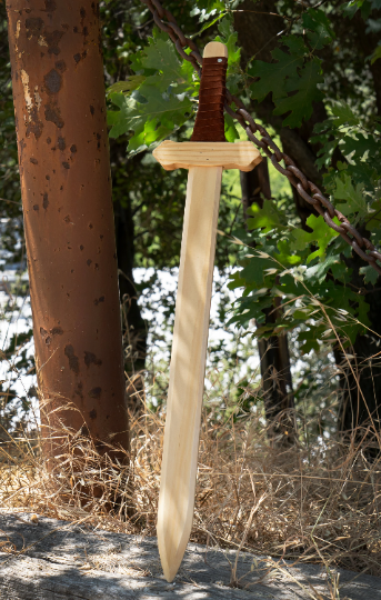 Sturdy Wooden Sword with Leather Wrapped Handle