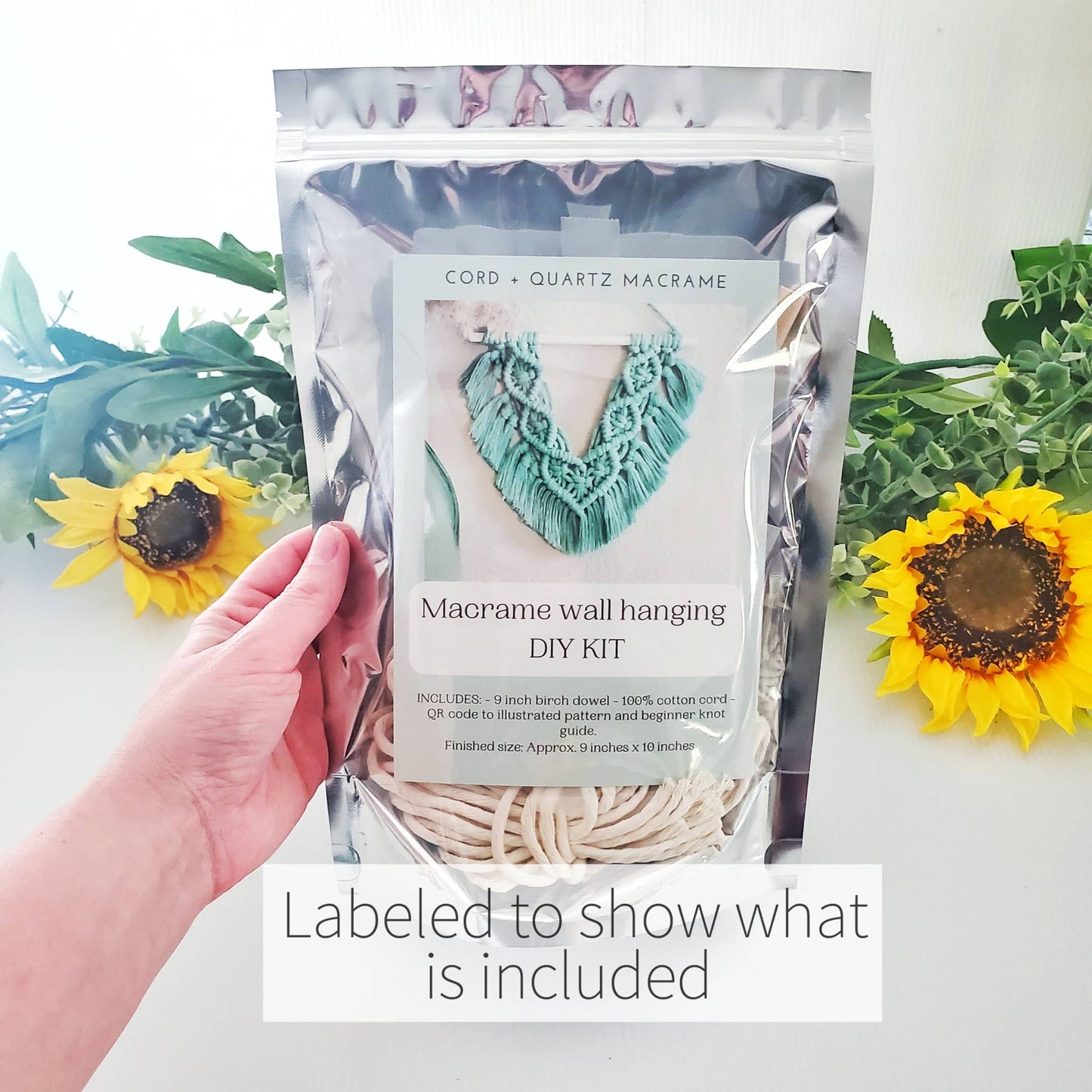 Macrame wall hanging DIY craft kit. "lacy" Beginner friendly: Red / QR code