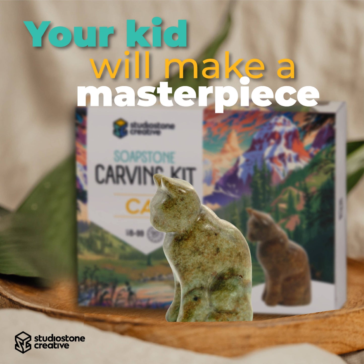 Cat Soapstone Carving and Whittling—DIY Arts and Craft Kit.