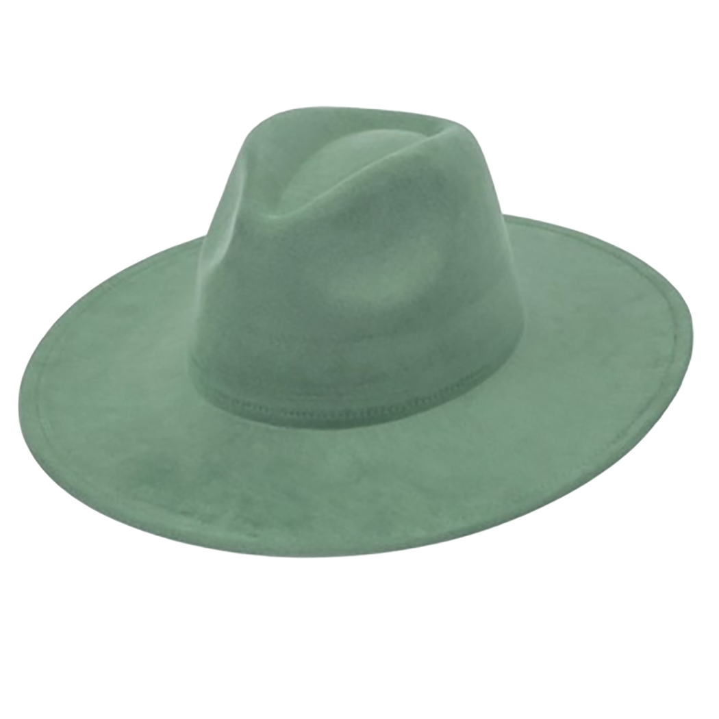Vegan Suede Cowboy Hat - Flat Brim, Adjustable Fit: Olive
