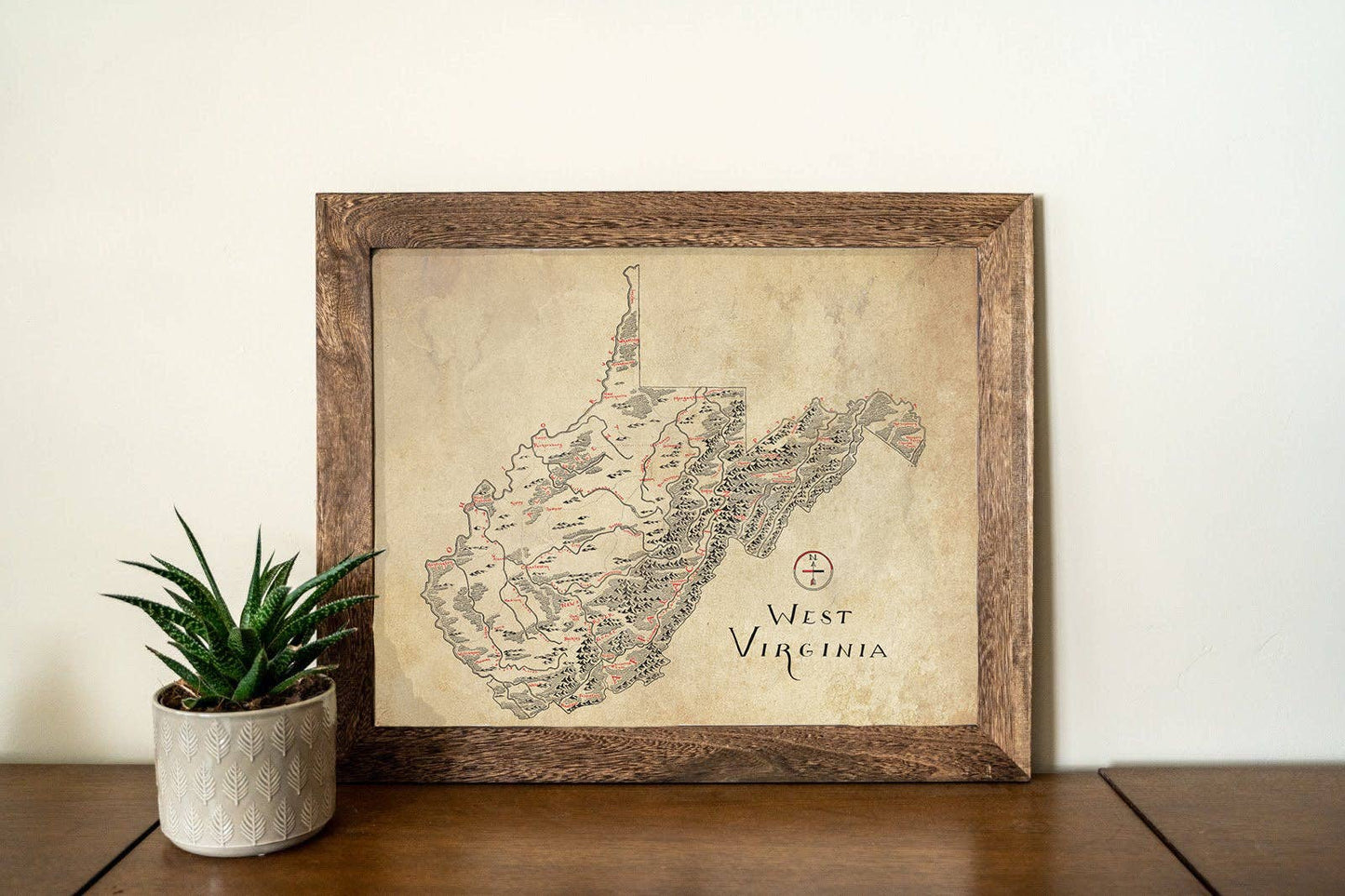 West Virginia Map: Aged-Look / NO (Not Framed) / 12X16