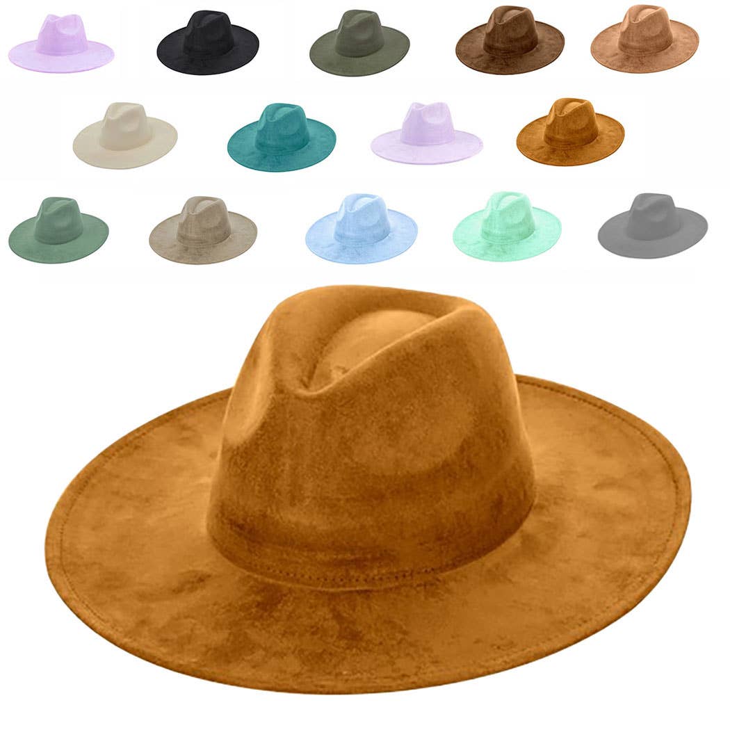 Vegan Suede Cowboy Hat - Flat Brim, Adjustable Fit: Stone