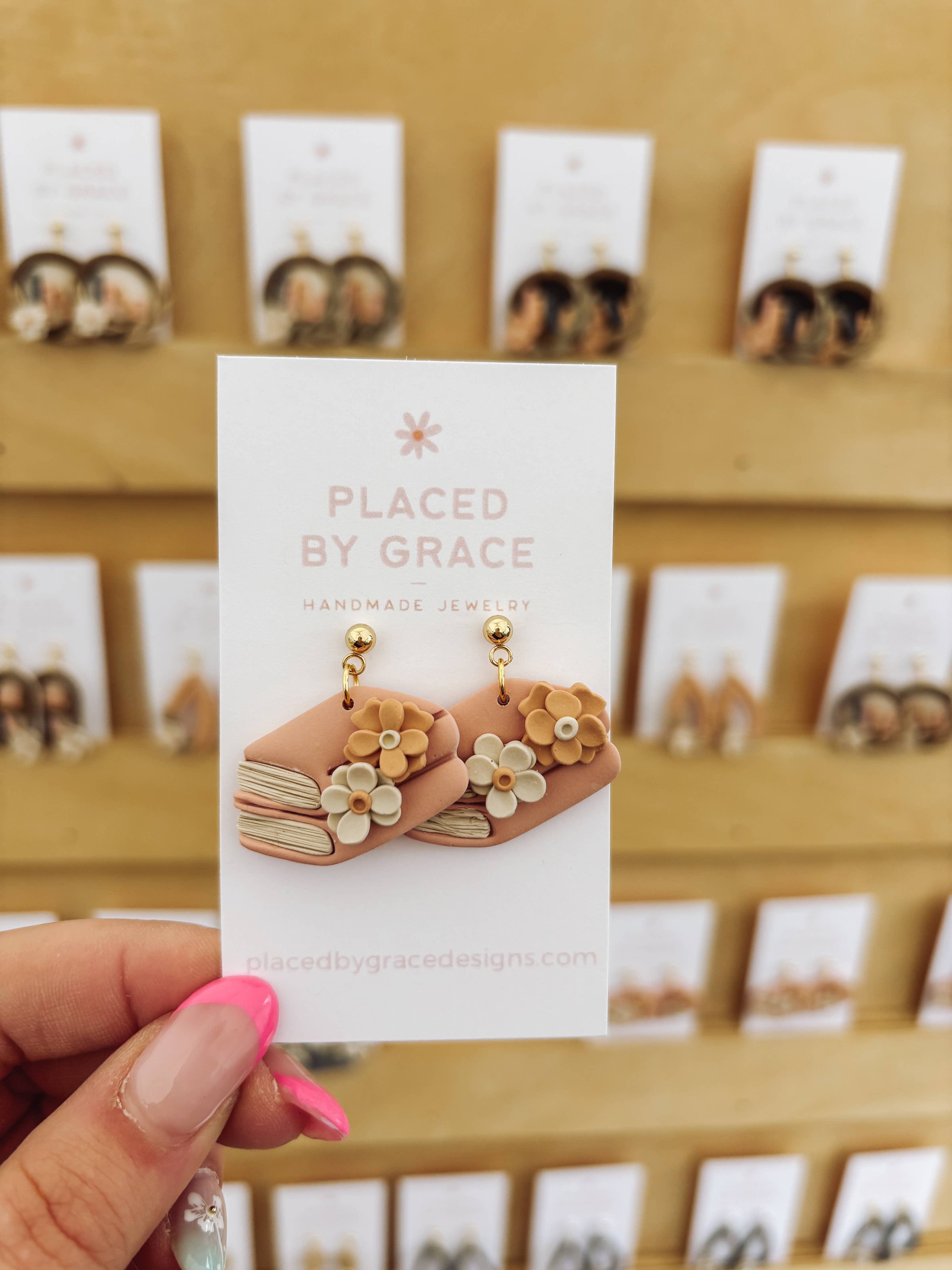 Pink Floral Book Earrings, bookish, book jewelry