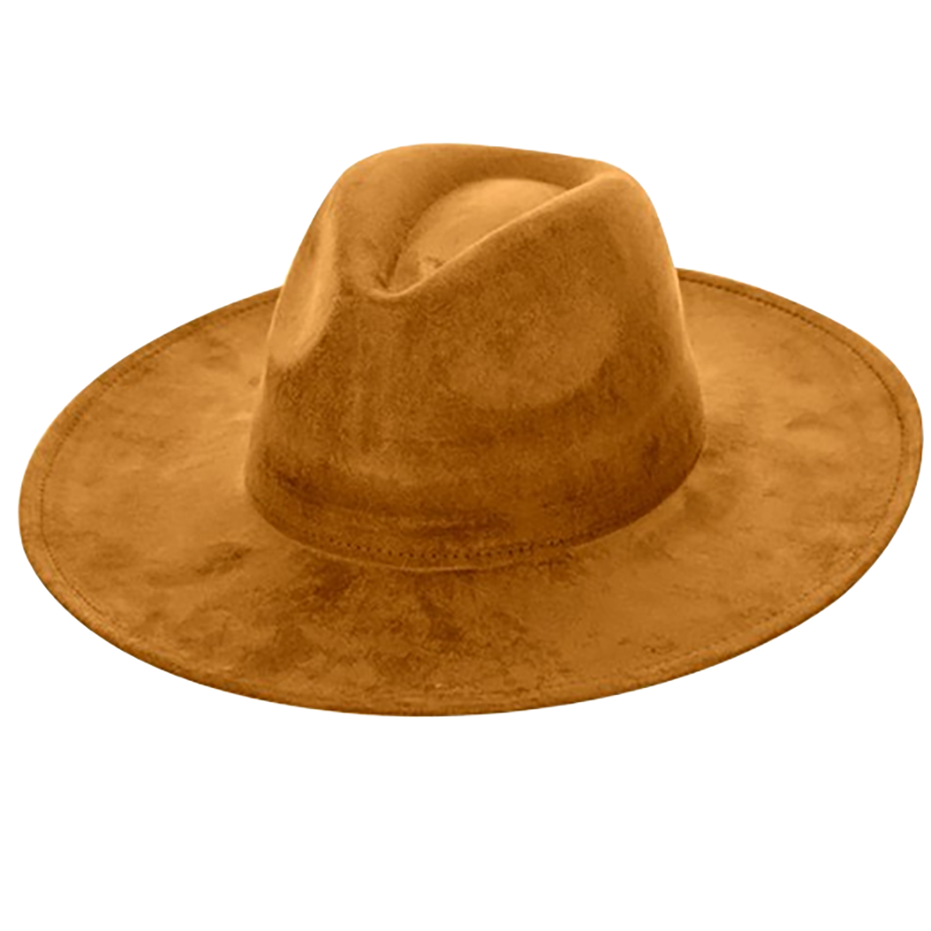 Vegan Suede Cowboy Hat - Flat Brim, Adjustable Fit: Brown