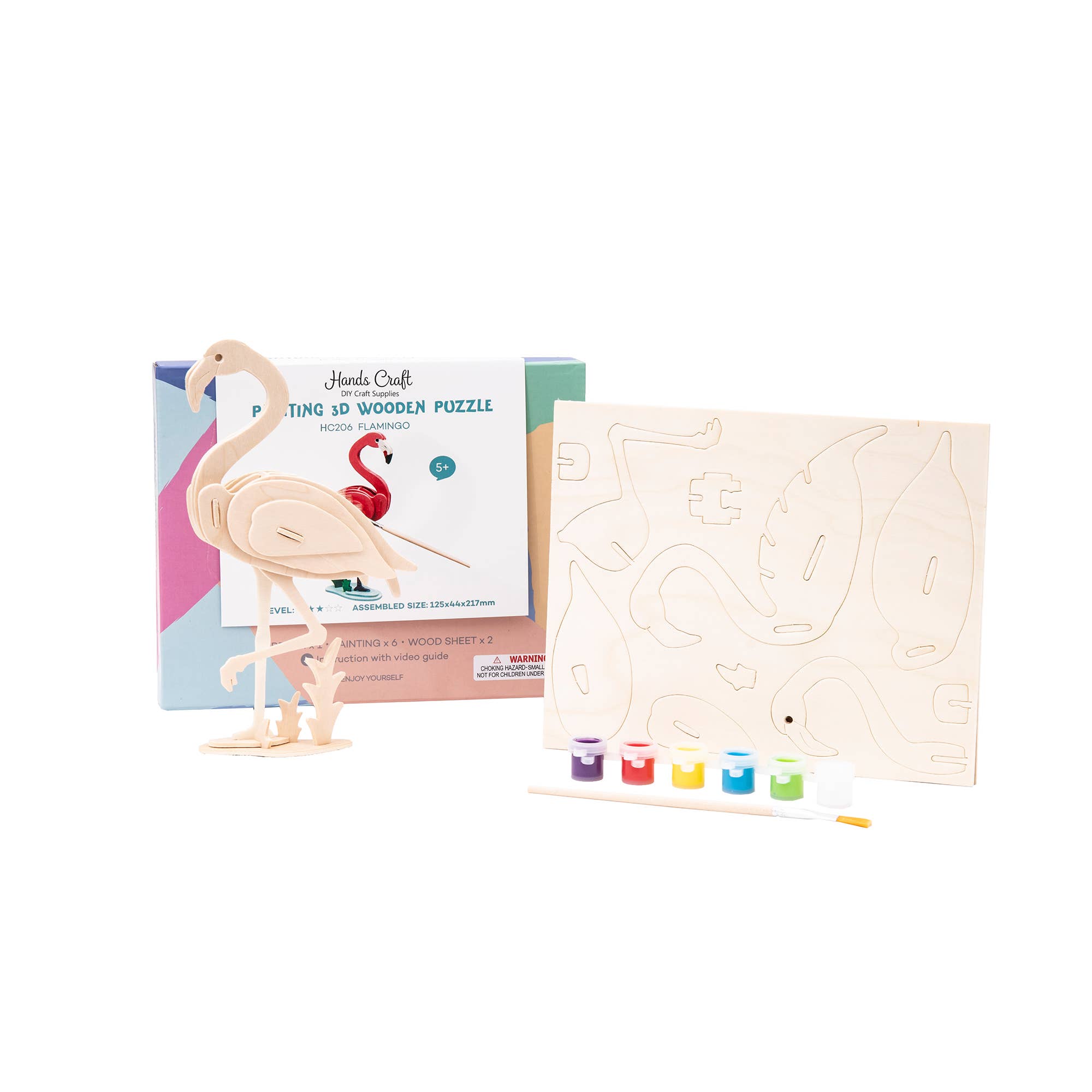 3D Wooden Puzzle with Paint Kit: Flamingo
