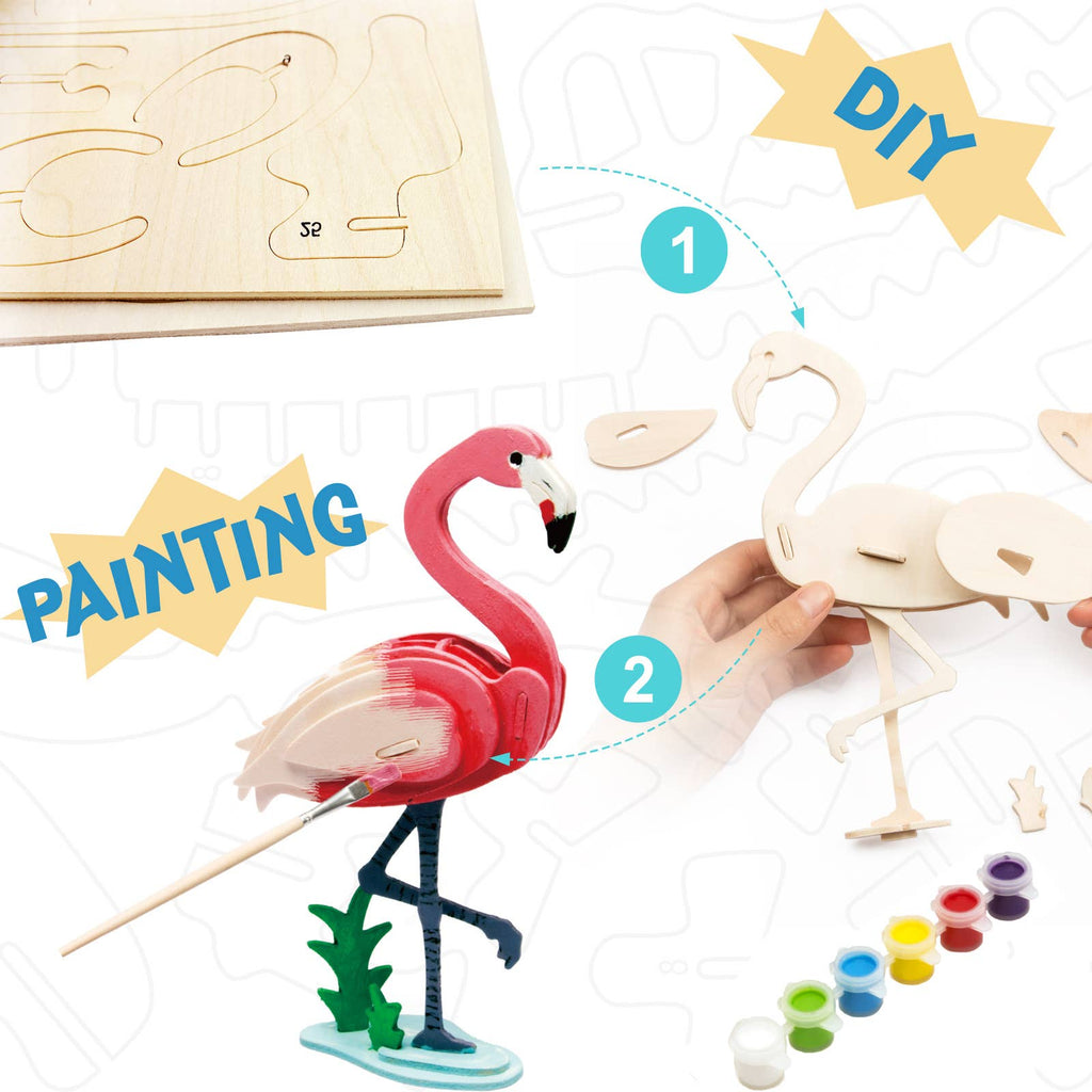 3D Wooden Puzzle with Paint Kit: Flamingo
