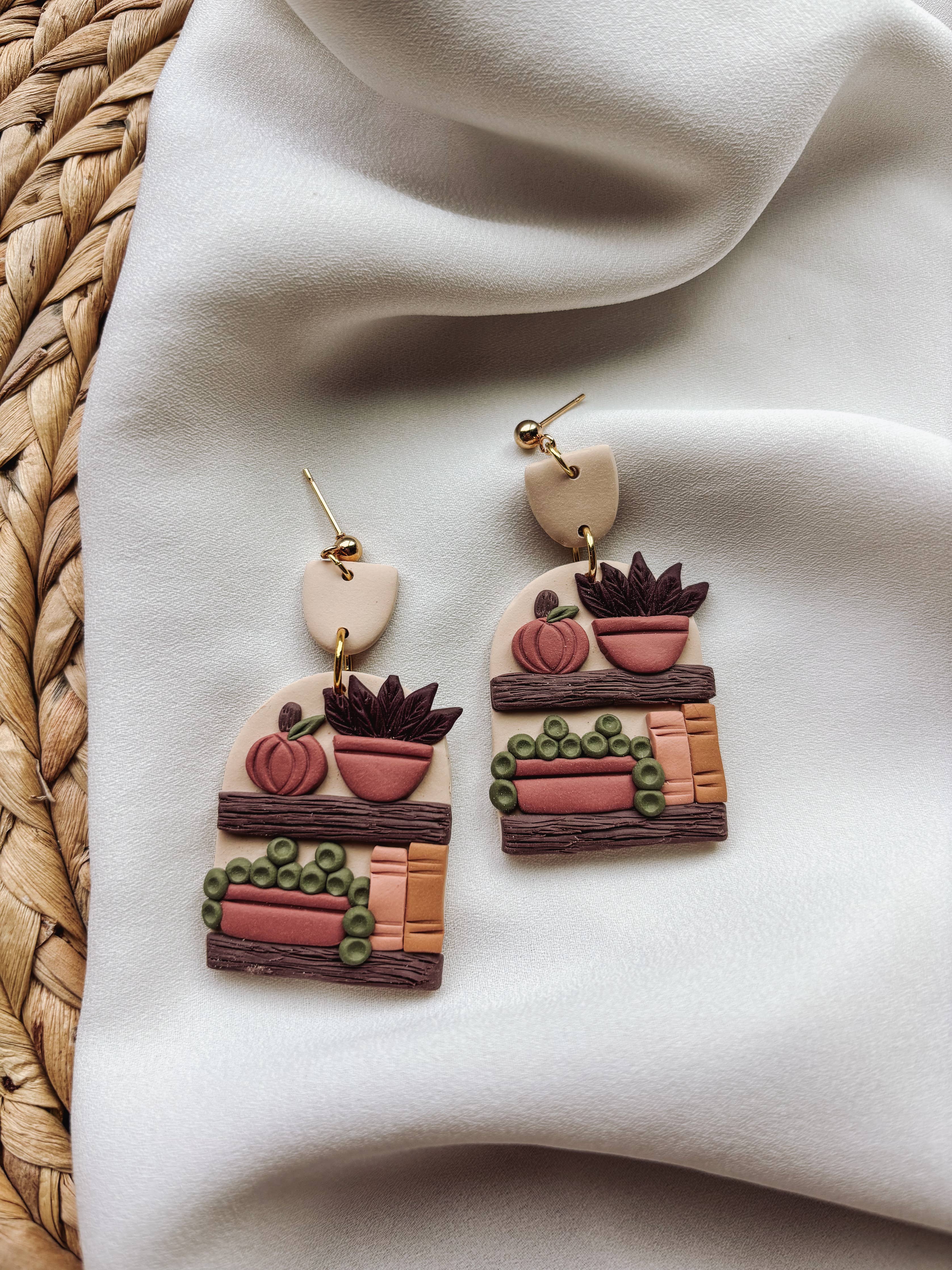 Autumn Bookshelf Earrings, Fall Earrings, Halloween Earrings