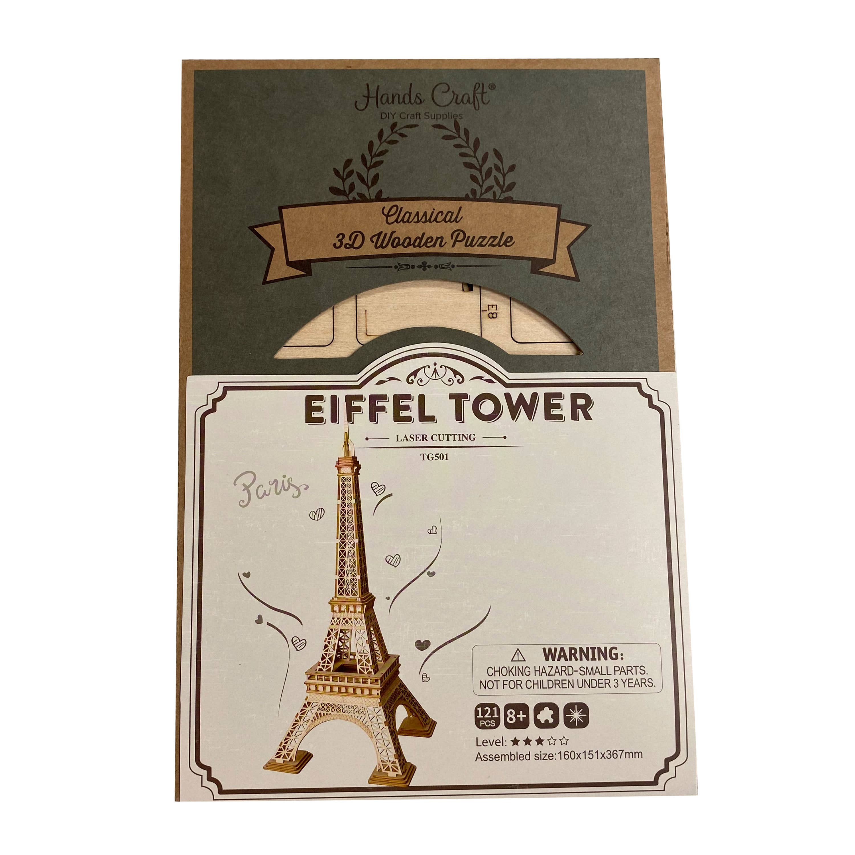 3D Laser Cut Wooden Puzzle: Eiffel Tower