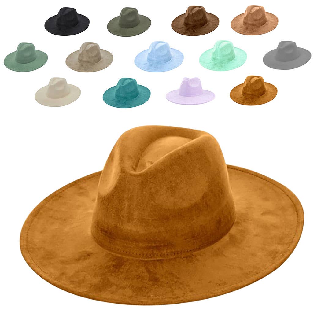 Vegan Suede Cowboy Hat - Flat Brim, Adjustable Fit: Brown