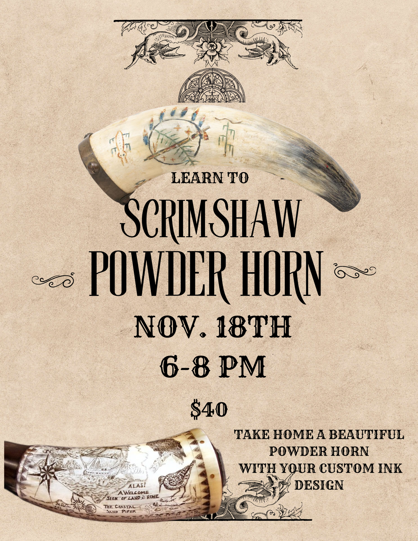 Scrimshaw Powder Horns
