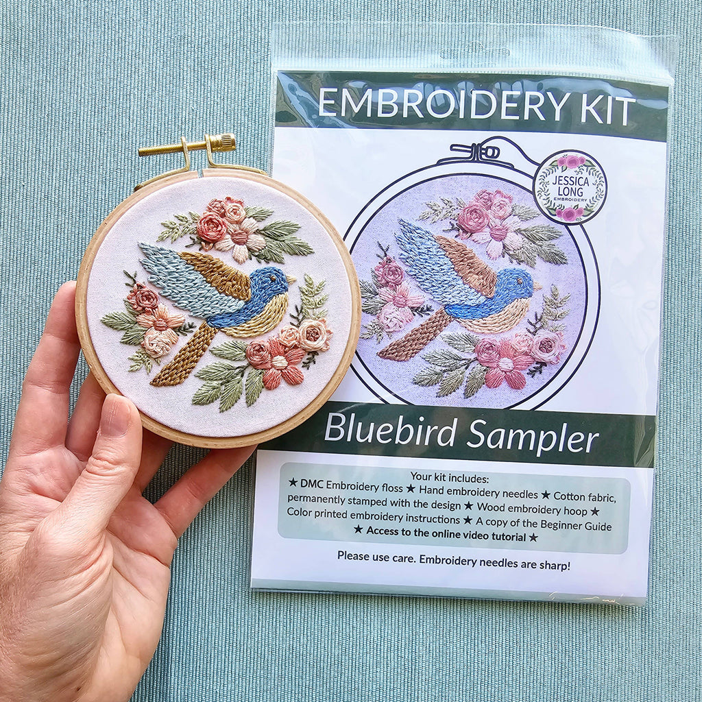 Bluebird Sampler beginner hand embroidery kit